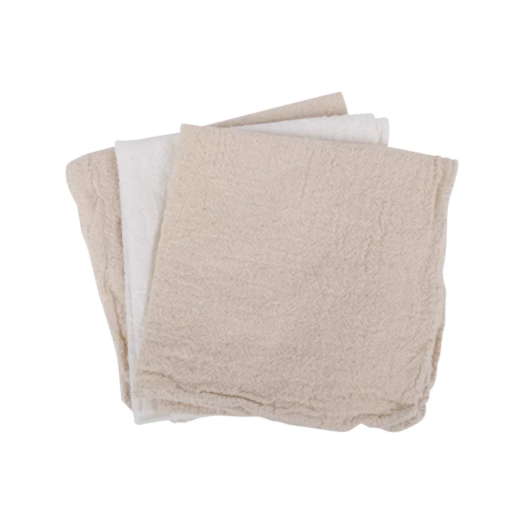pack de tres trapos de limpieza de algodon en beige y blanco