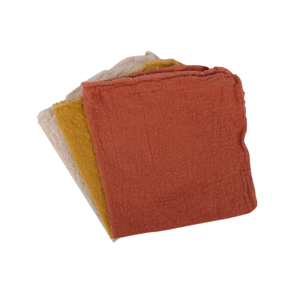 pack de tres trapos de limpieza de algodon en rojo y amarillo