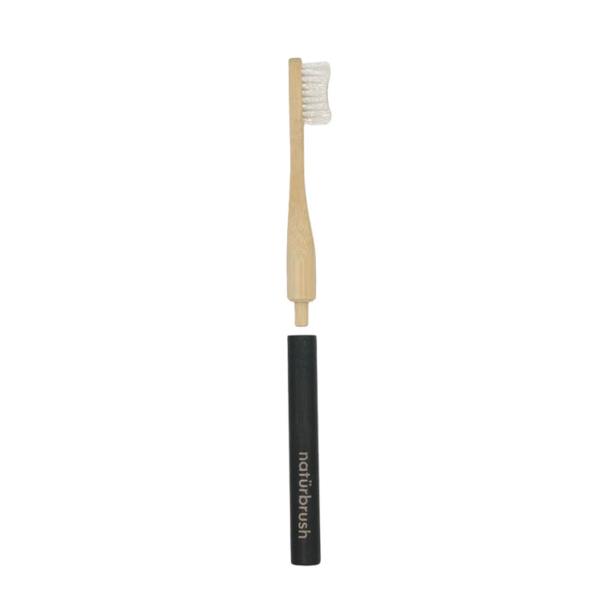 Cepillo de dientes negro de bambú con cabezal intercambiable ecológico cerrado