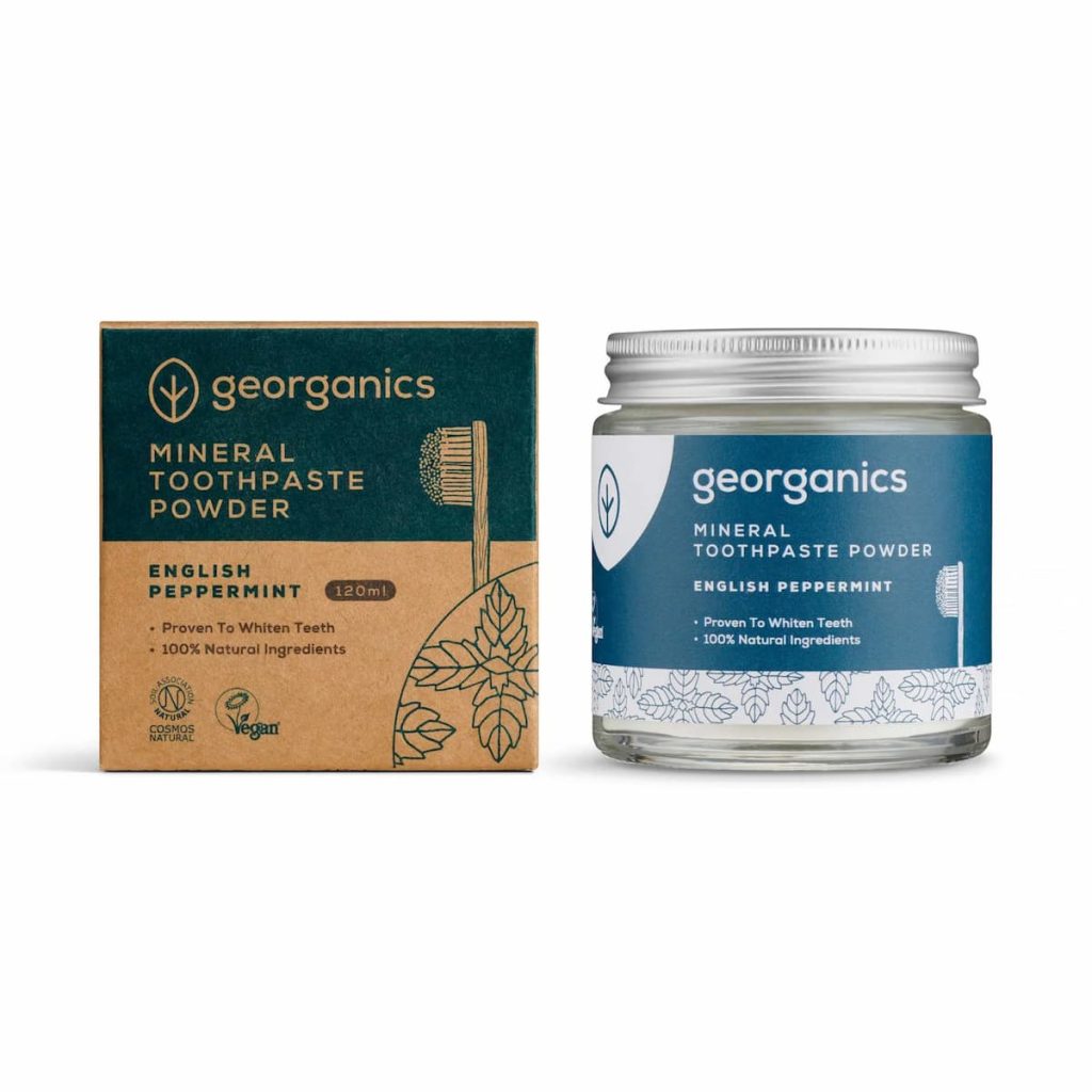 Polvo blanqueador dental con menta piperita
