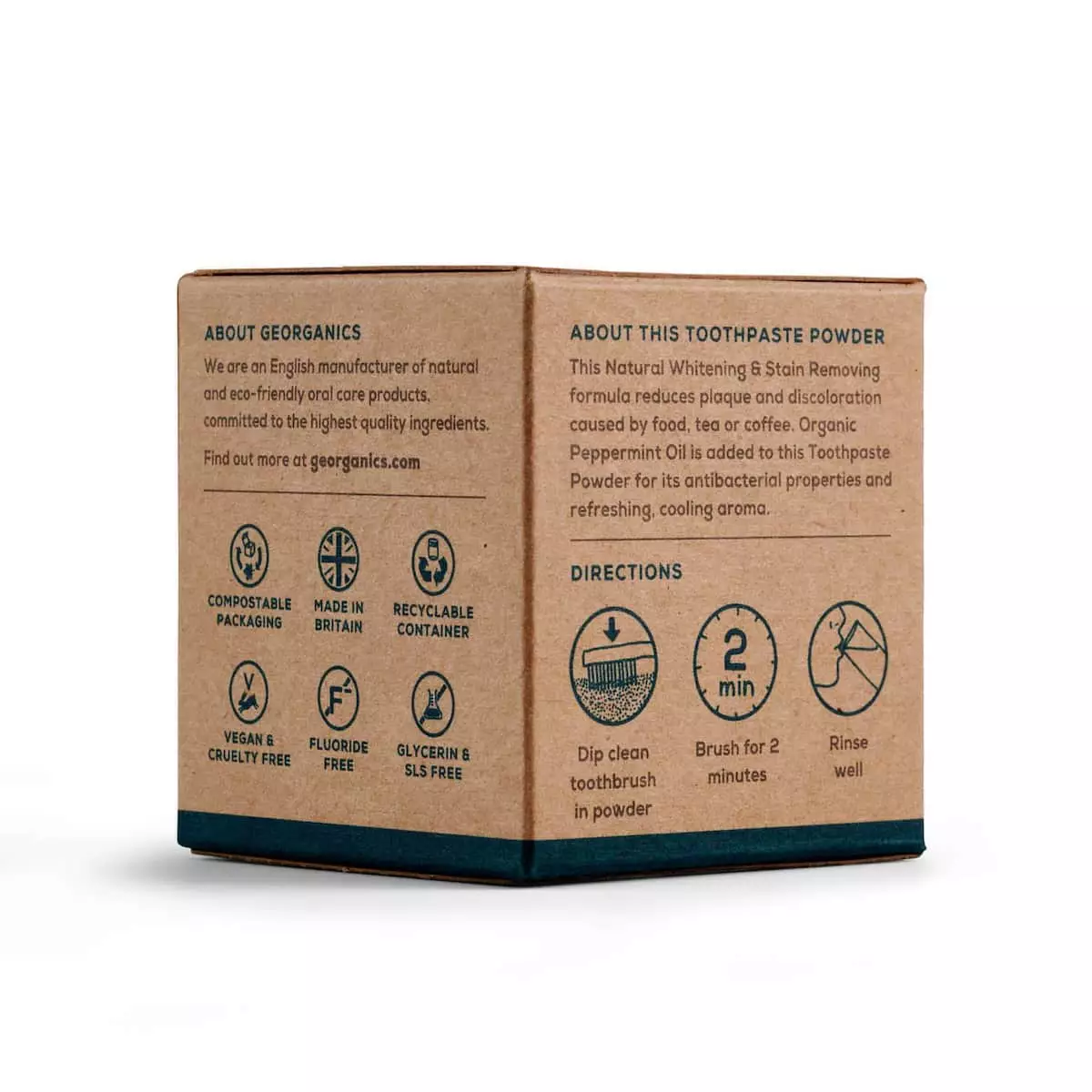 Polvo blanqueador dental con menta piperita