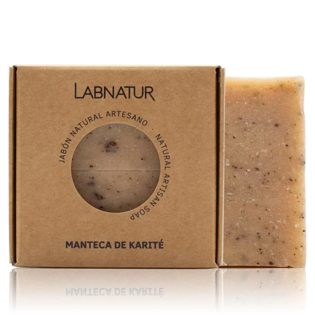 jabon natural premium de manteca de karite labnatur en caja de carton kraft