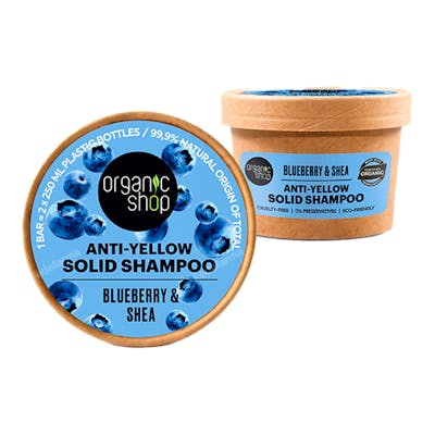 CHAMPU SOLIDO ANTIAMARILLO ARANDANO AZUL Y KARITE, 60 G