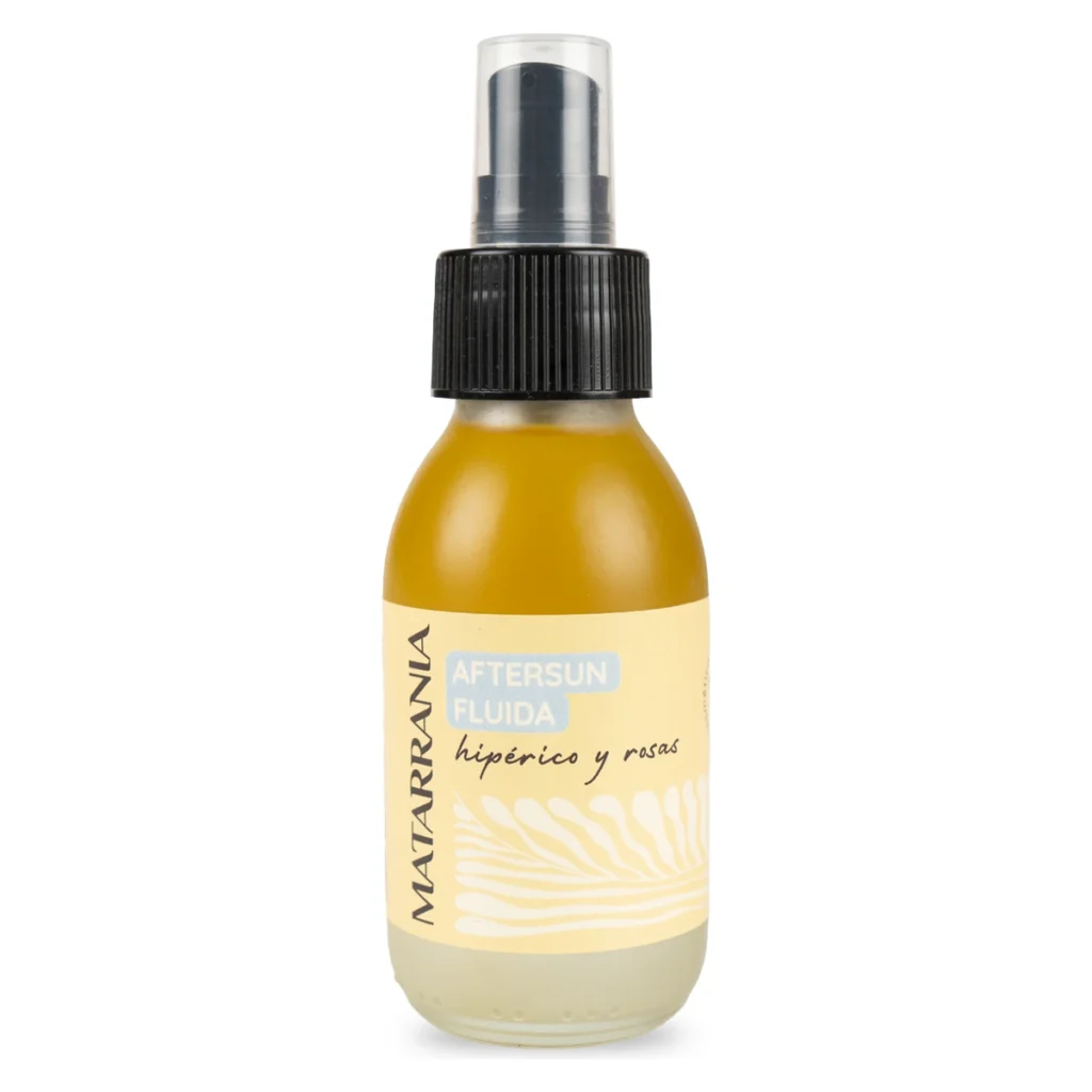 aftersun natural ecologico de hiperico y rosas de matarrania en frasco de vidrio de 100 ml