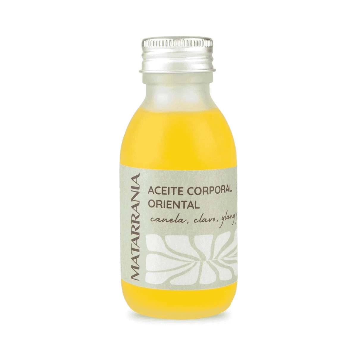 botella de cristal de aceite corporal oriental de canela y clavo ecológico matarrania