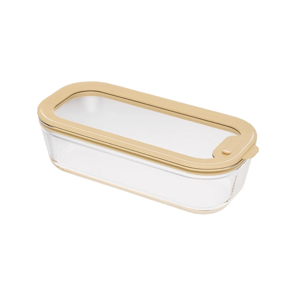 taper de vidrio borosilicato pebbly 560 ml con tapa hermetica color crema