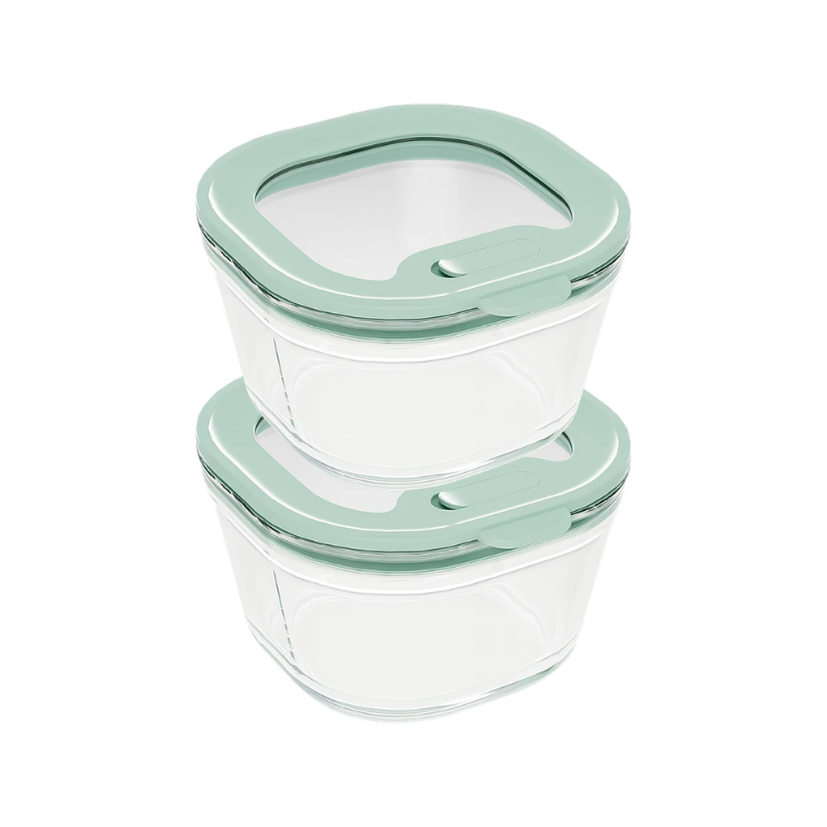 pack de dos taperes de vidrio pequenos pebbly 240 ml apilados con tapa verde salvia