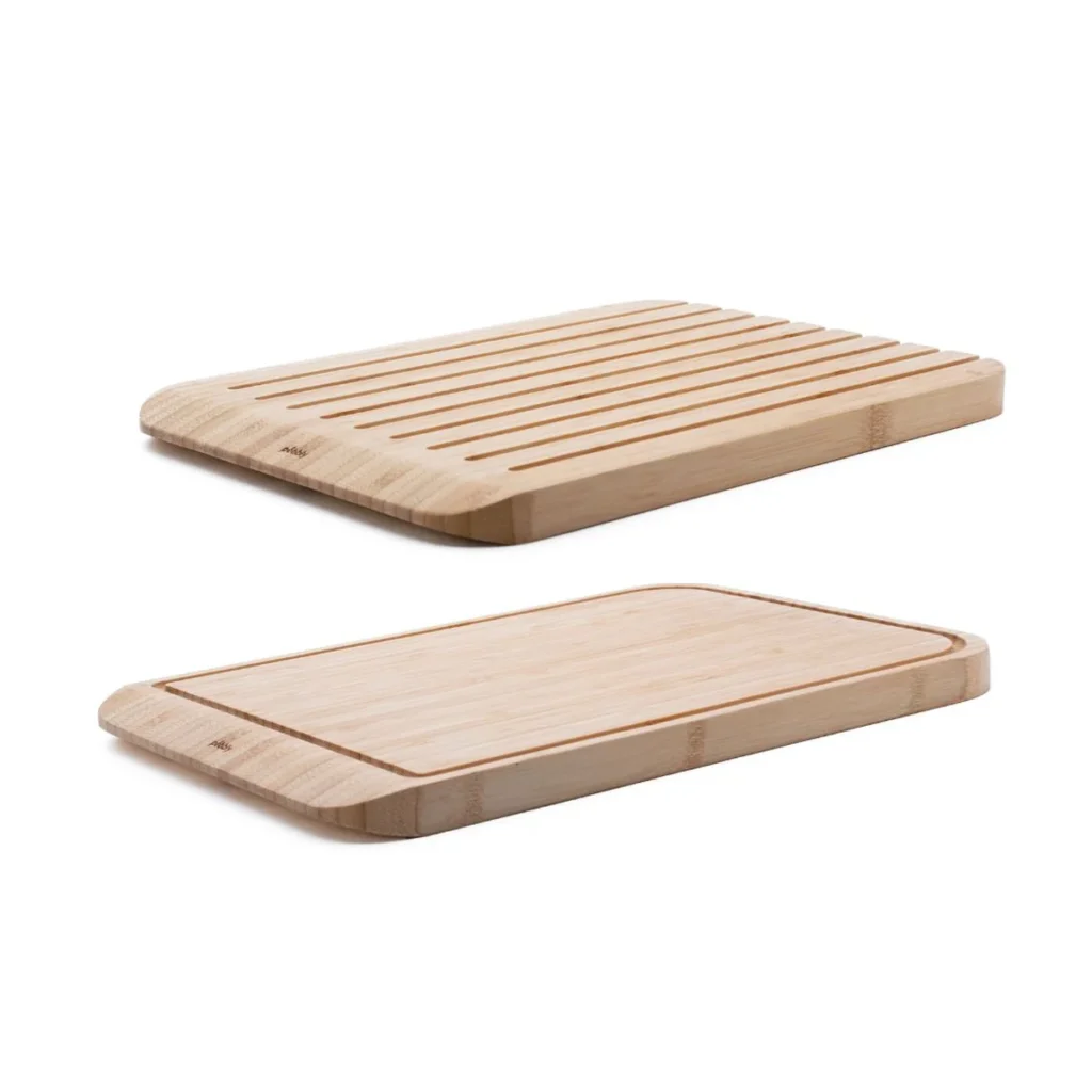 tabla para cortar pan y alimentos 2 en 1 de bambu pebbly, sus dos caras