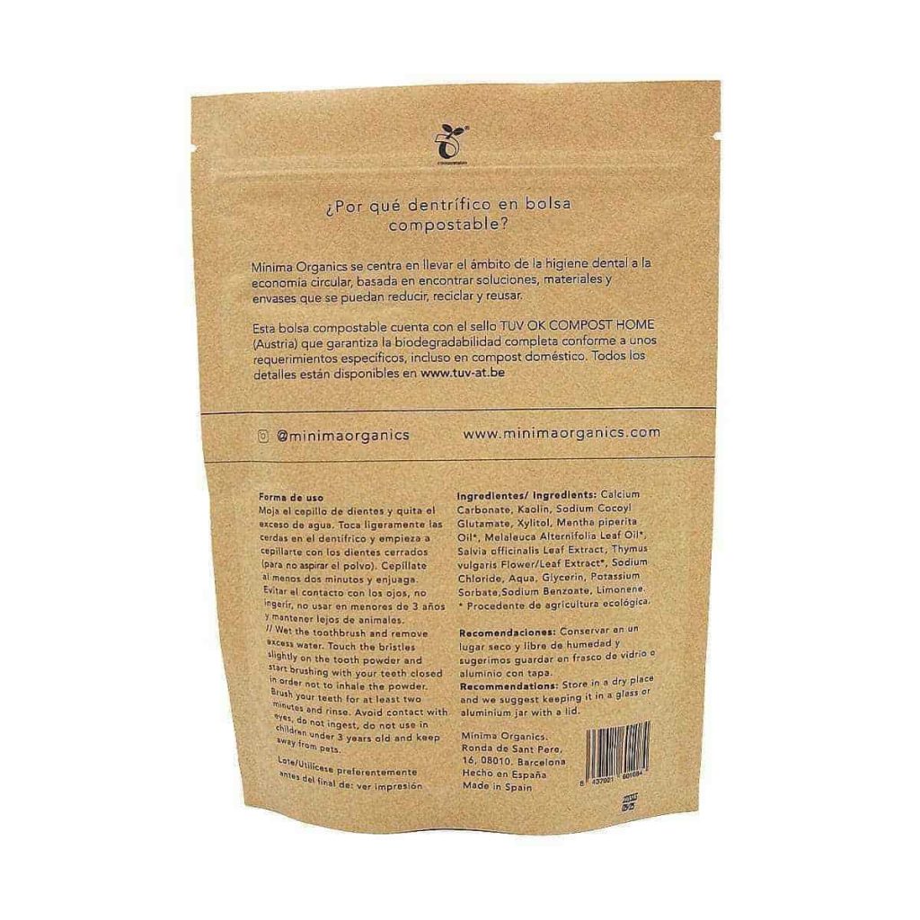 Parte de bolsa recargable, pasta de dientes en polvo