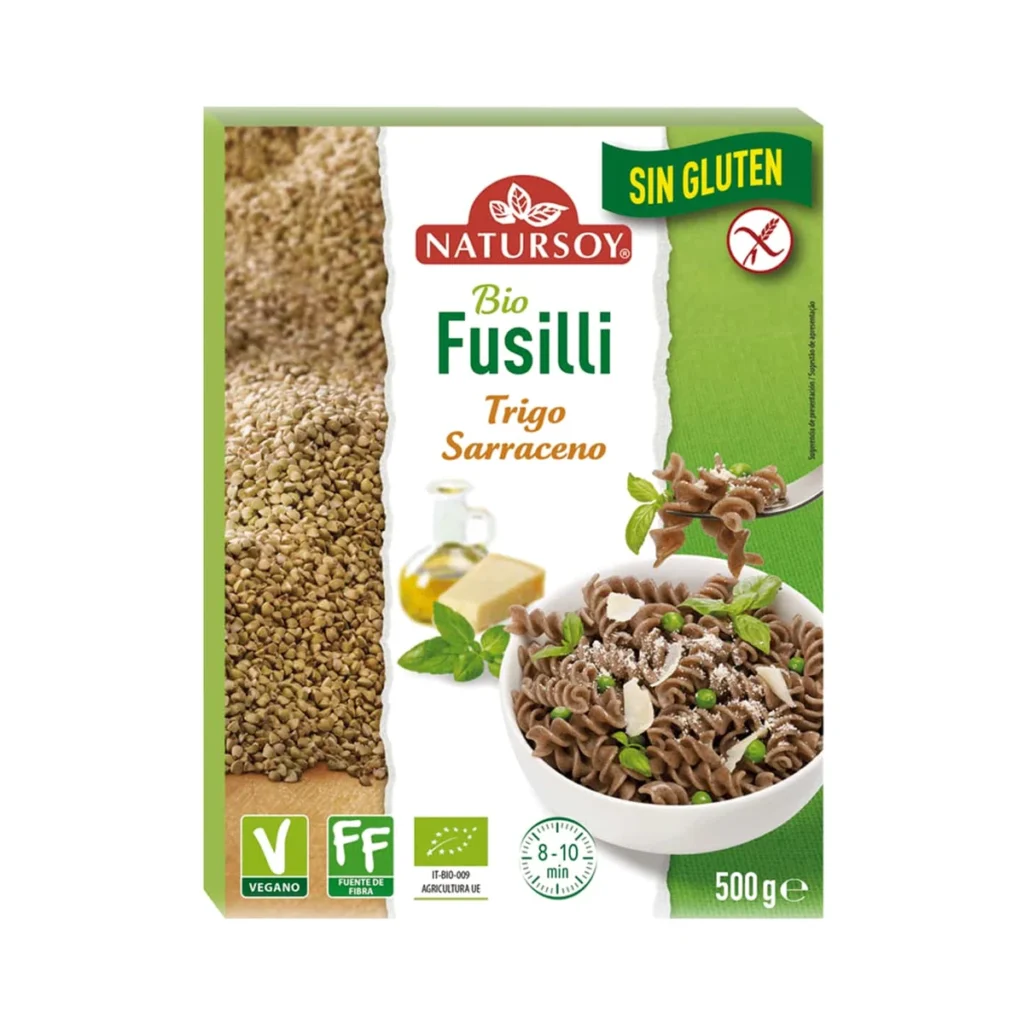 caja de fusilli de trigo sarraceno sin gluten ecológicos natursoy 500 g