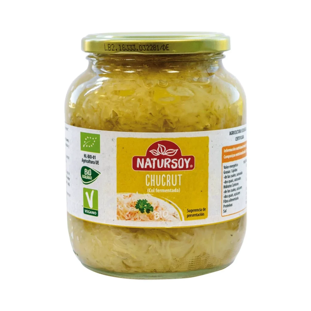 tarro de cristal de chucrut ecológico de natursoy de 680 g, col fermentada