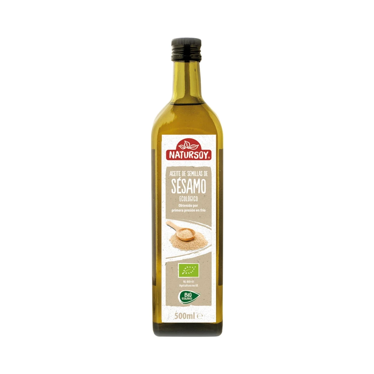 botella de cristal de aceite de sésamo ecológico natursoy