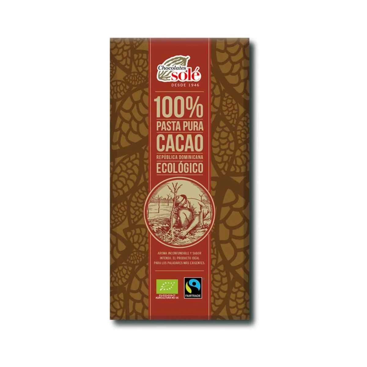 tableta de chocolate negro 100% 90 g ecológico de chocolates solé en su envoltorio