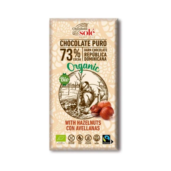 Chocolate Negro 73% con Avellanas 150 g BIO