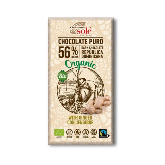 Chocolate Negro 56% con Jengibre 100 g BIO