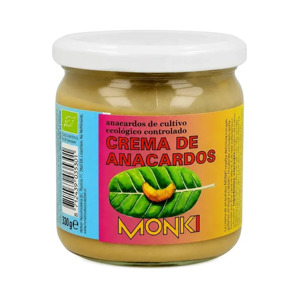 tarro de cristal de crema de anacardos ecológica monki
