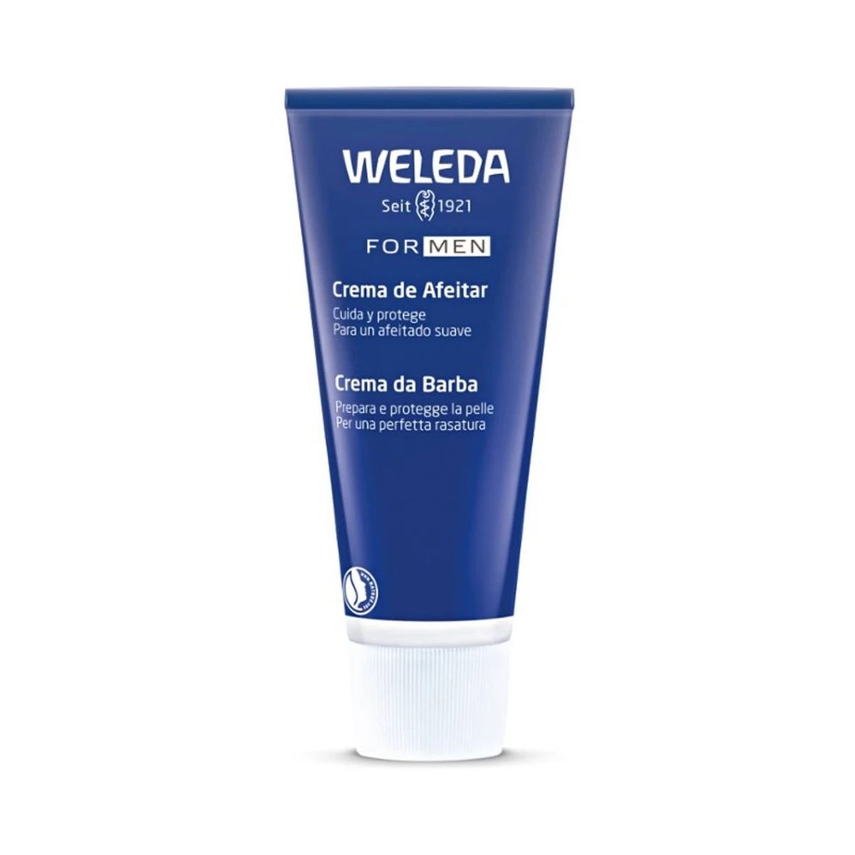 crema de afeitar weleda for men en tubo azul de 75 ml