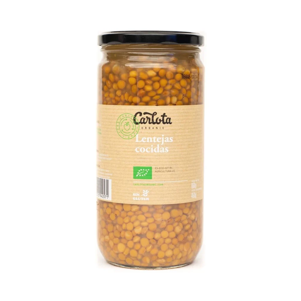 tarro de cristal de lentejas cocidas ecológicas carlota organic 720 g