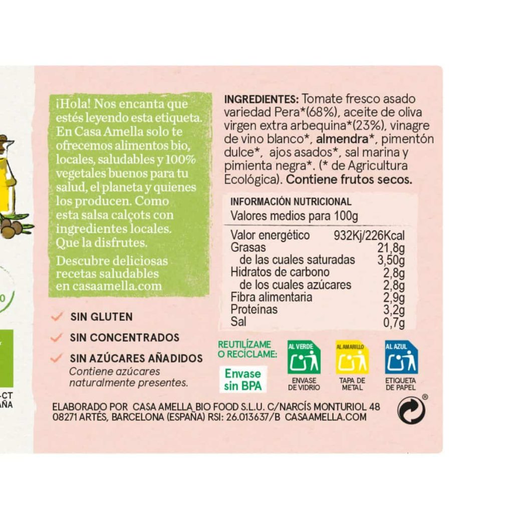 Ingredientes, Salsa para Calçots 300 g BIO