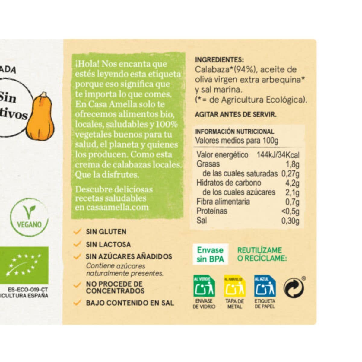 Valor nutricional y ingredientes, Crema de Calabaza 250 ml BIO