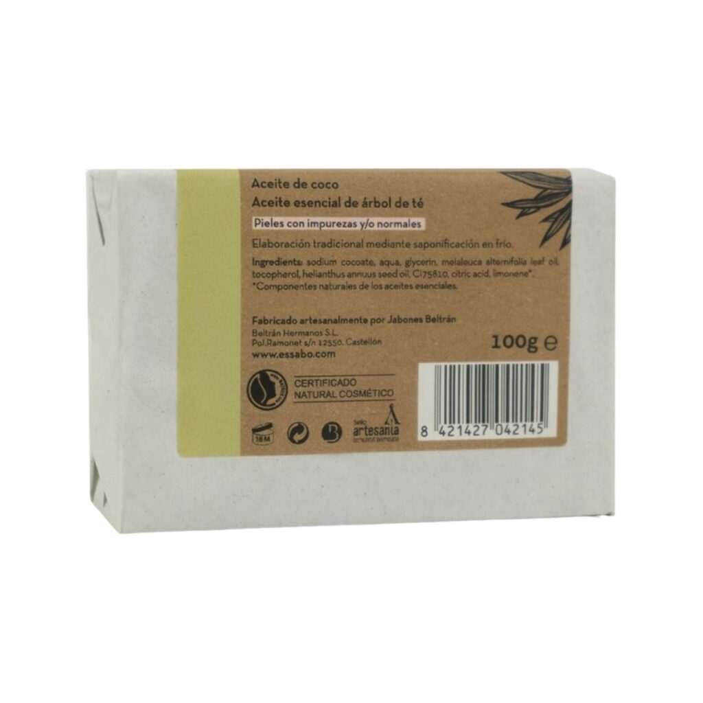 jabón sólido árbol de té essabó etiqueta
