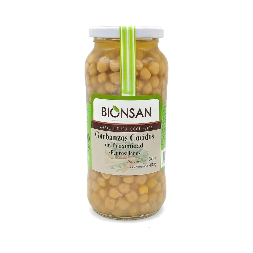 frasco de cristal de garbanzos cocidos 400 g bio de bionsan