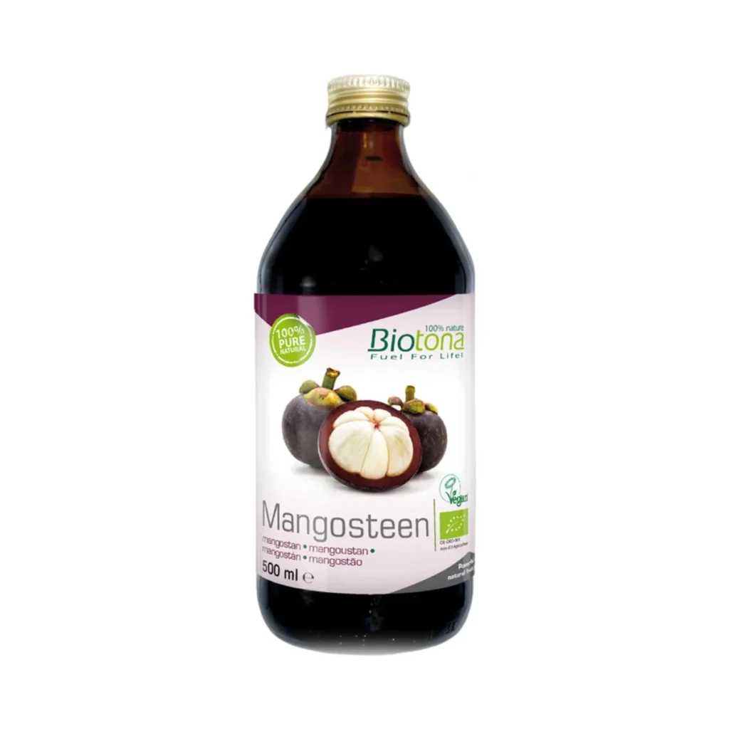 botella de cristal de jugo de mangostán ecológico biotona 500 ml