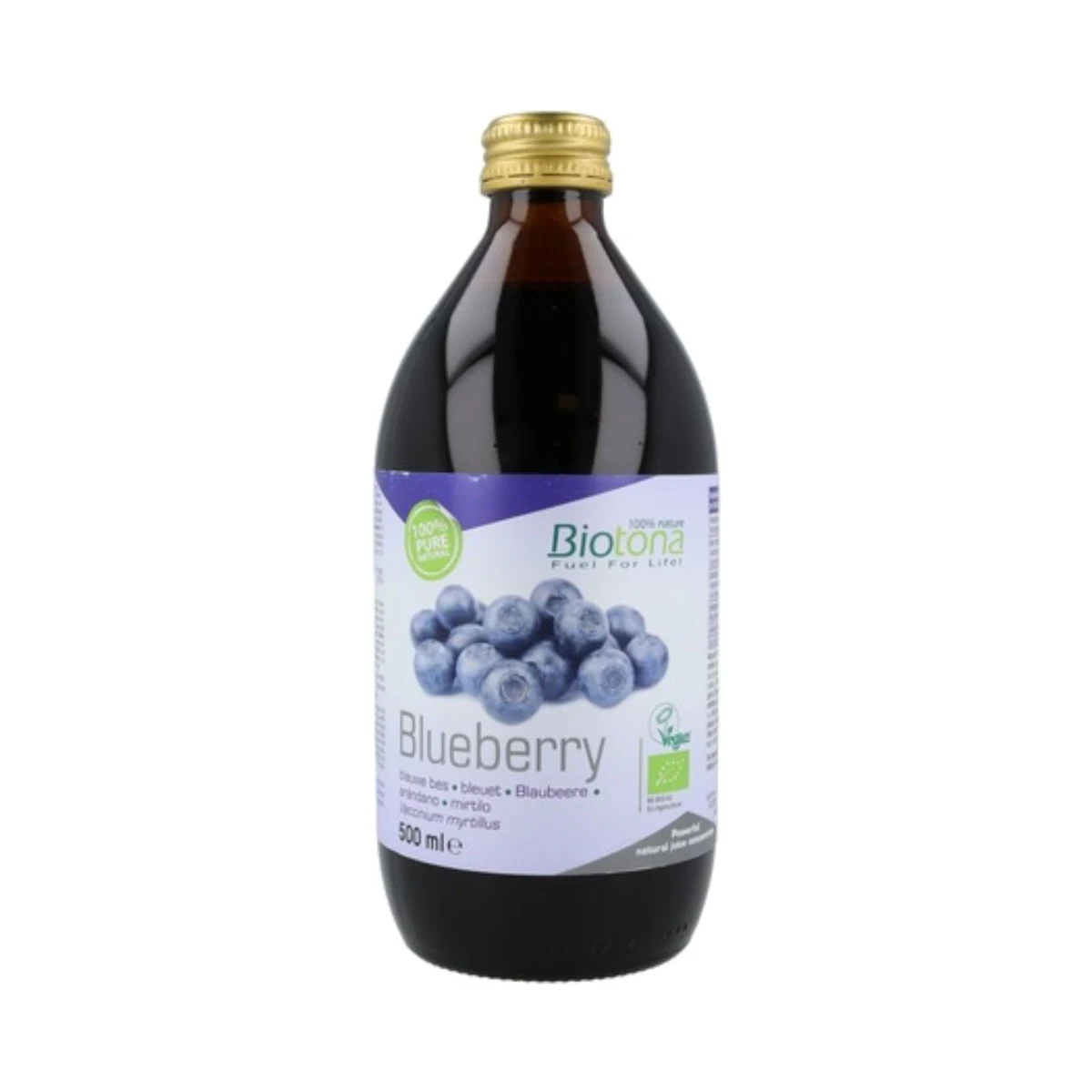 botella de cristal de jugo de mirtilo ecológico biotona 500 ml