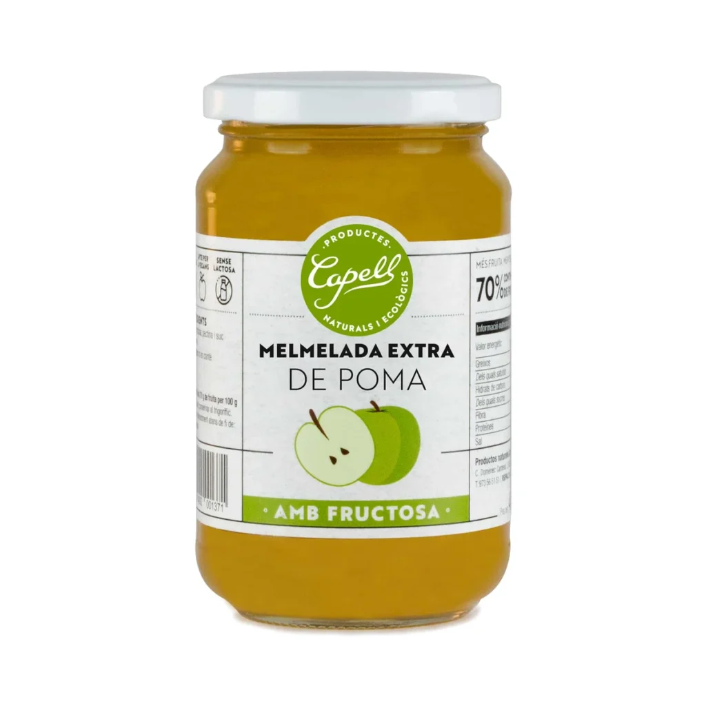 frasco de cristal de mermelada de manzana con fructosa 400 g de capell