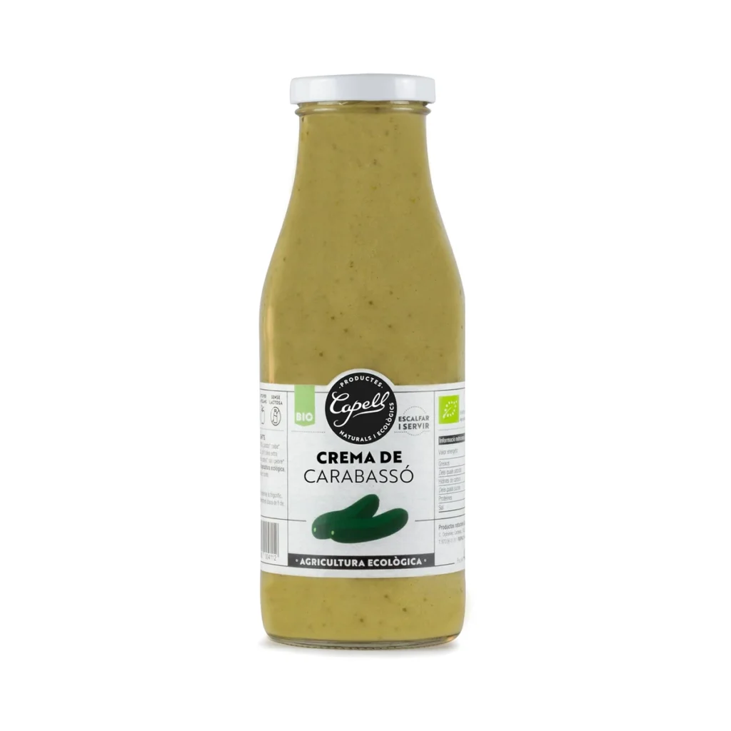 botella de cristal de crema de calabacín 440 g bio de capell