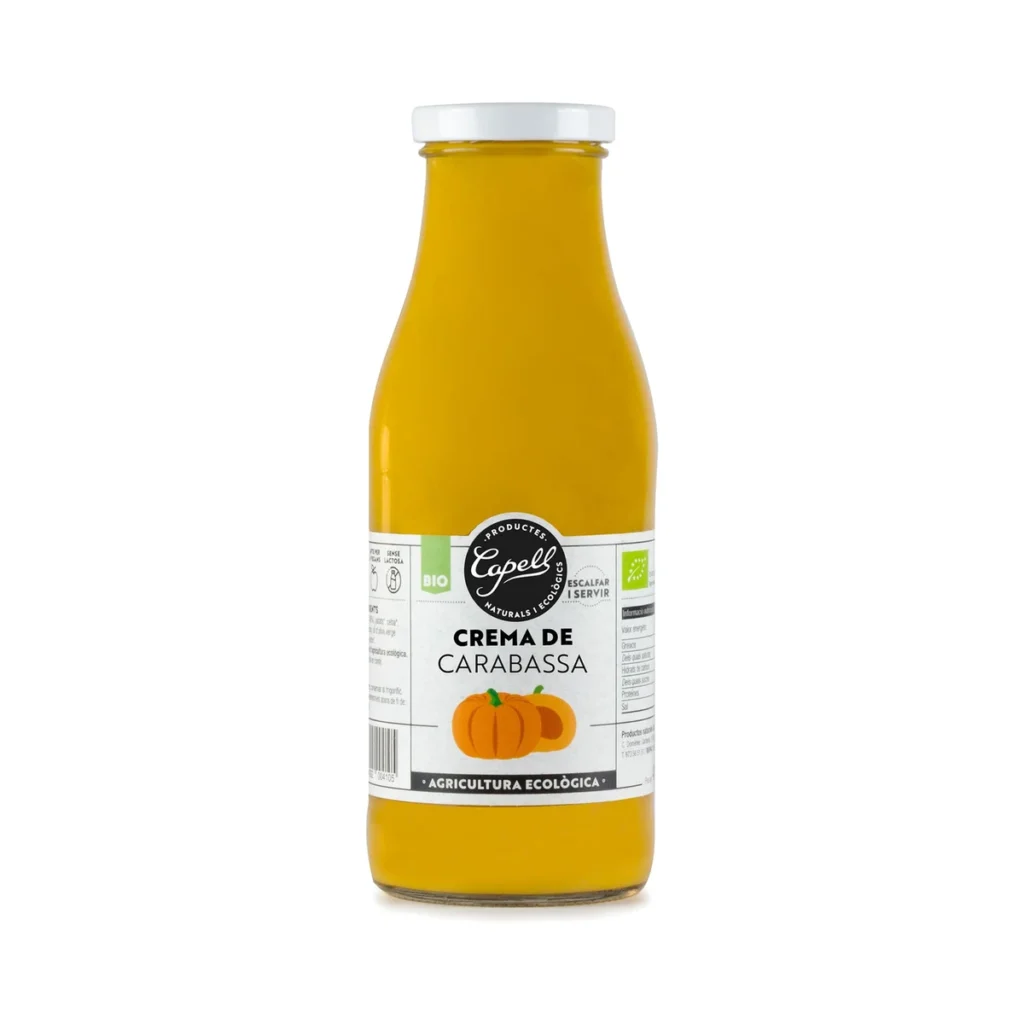 botella de cristal de crema de calabaza 440 g bio de capell