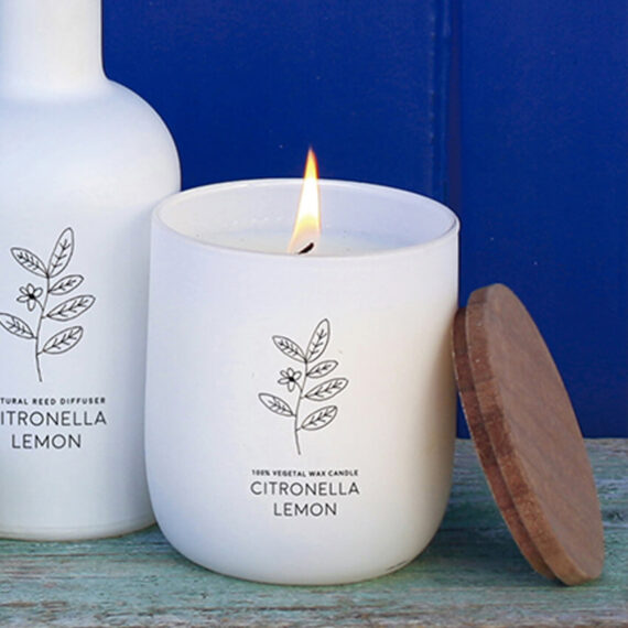 Vela Vegetal en Vaso Blanco - Citronela y Limón