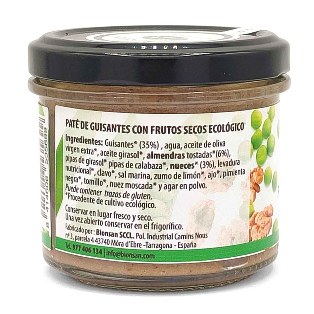PATE DE GUISANTES con frutos secos 105gr. Ingredientes