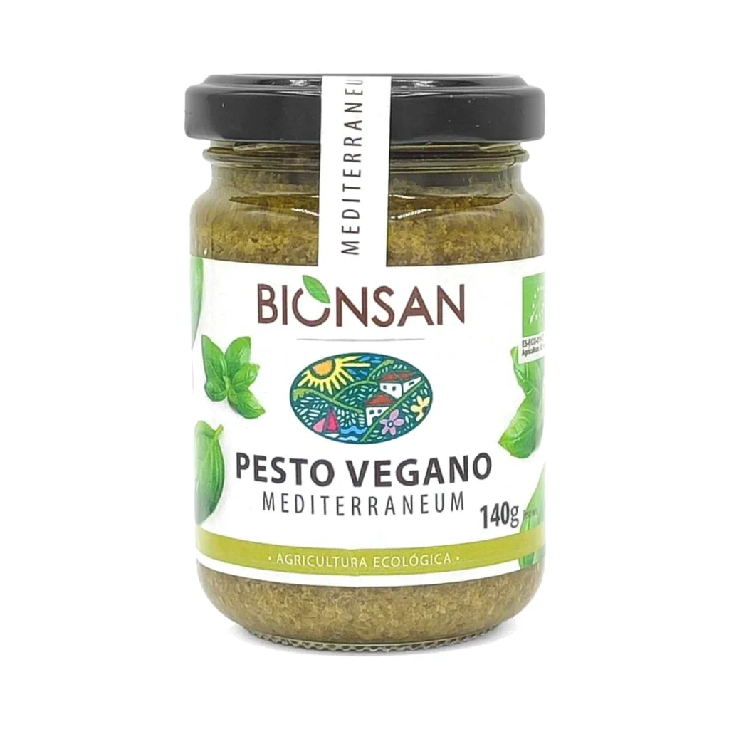 frasco de cristal de pesto vegano mediterraneum 140 g eco de bionsan