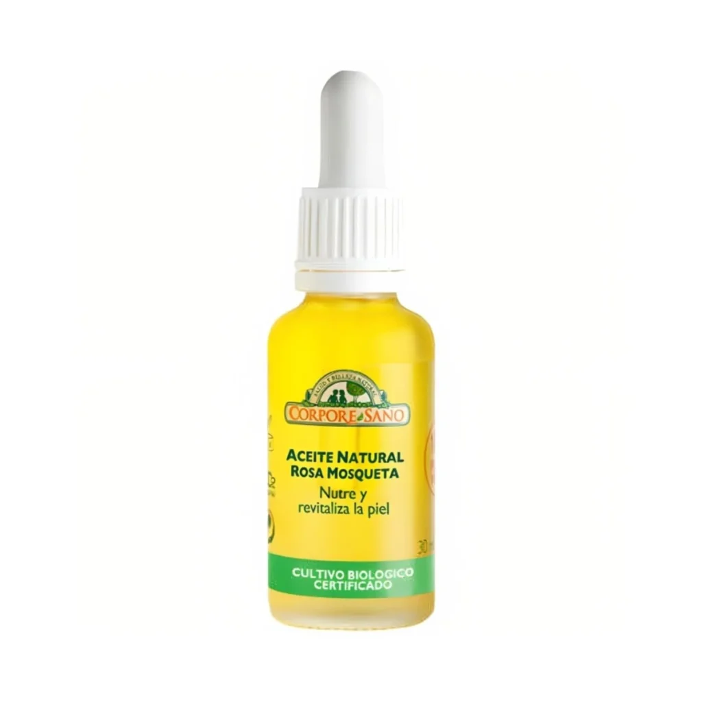 aceite corporal natural de rosa mosqueta de corpore sano en frasco cuentagotas de cristal de 30 ml