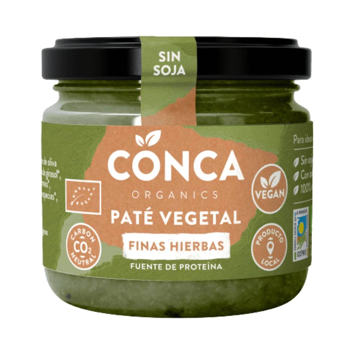 tarro de cristal de paté finas hierbas vegetal 110 g bio de conca organics