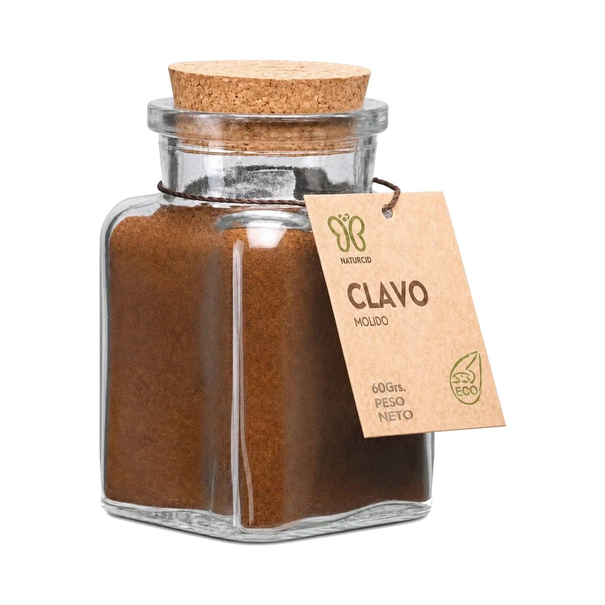 tarro de cristal con tapón de corcho de clavo molido ecológico naturcid