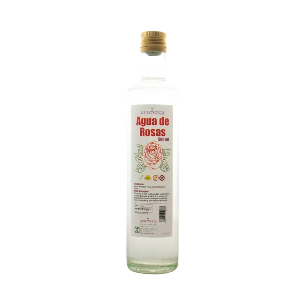 botella de agua de rosas rojas ayurveda auténtico