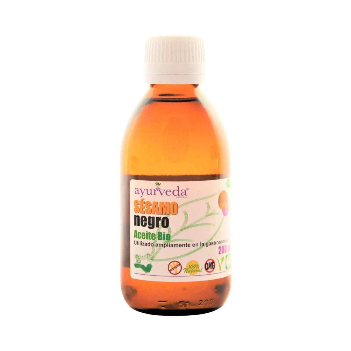 frasco de cristal ámbar de aceite de sésamo negro ayurvédico de ayurveda auténtico