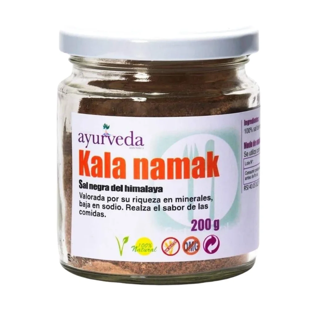 tarro de cristal de sal negra kala namak del himalaya ayurveda auténtico 200 g
