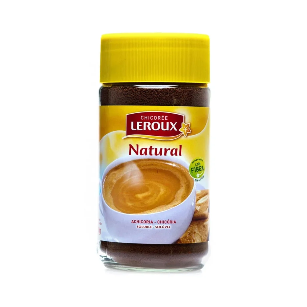 tarro de cristal de achicoria soluble natural leroux con tapa amarilla