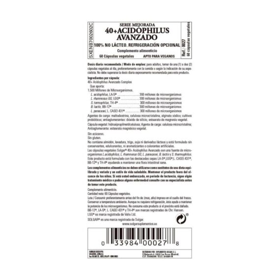 40 Plus Acidophilus Avanzado - 60 Cápsulas Veganas