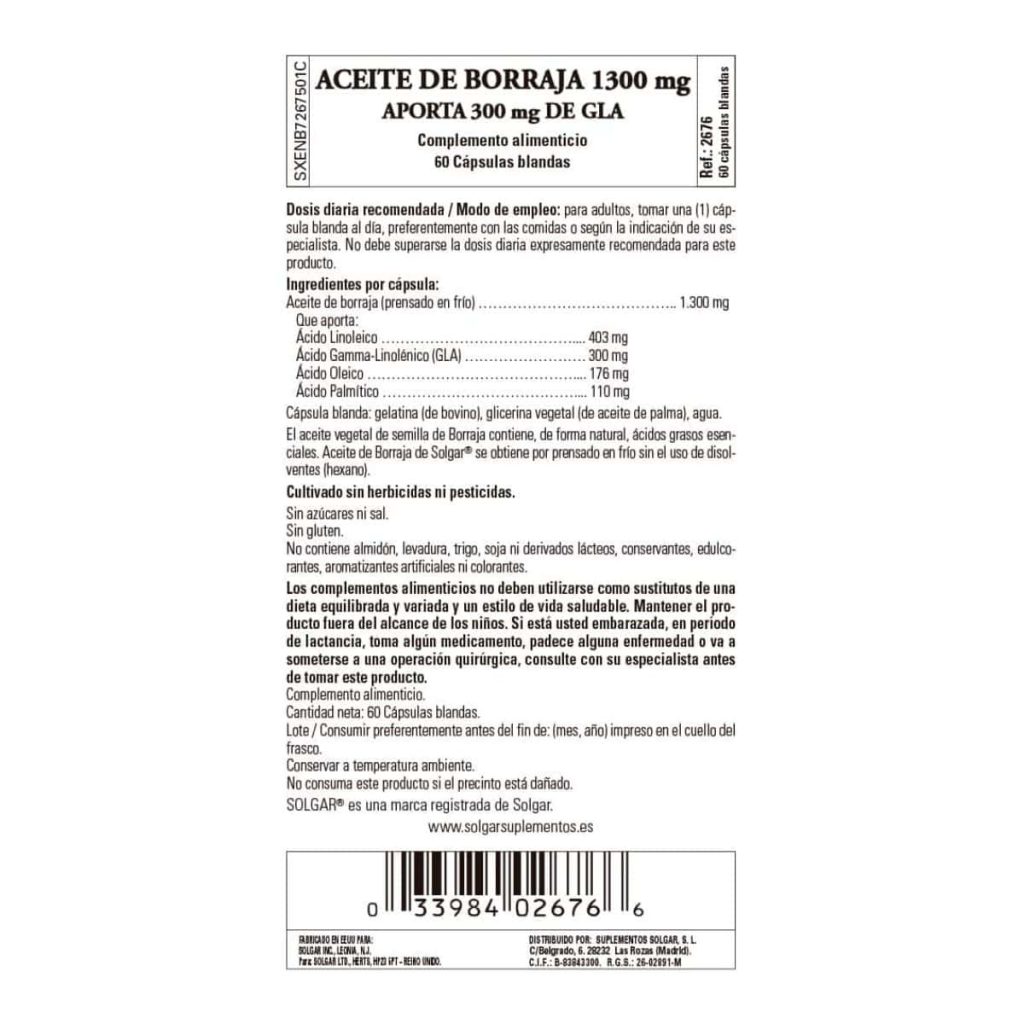 Aceite de Borraja 1300 - 60 Cápsulas Blandas detalle 1