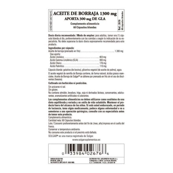 Aceite de Borraja 1300 - 60 Cápsulas Blandas