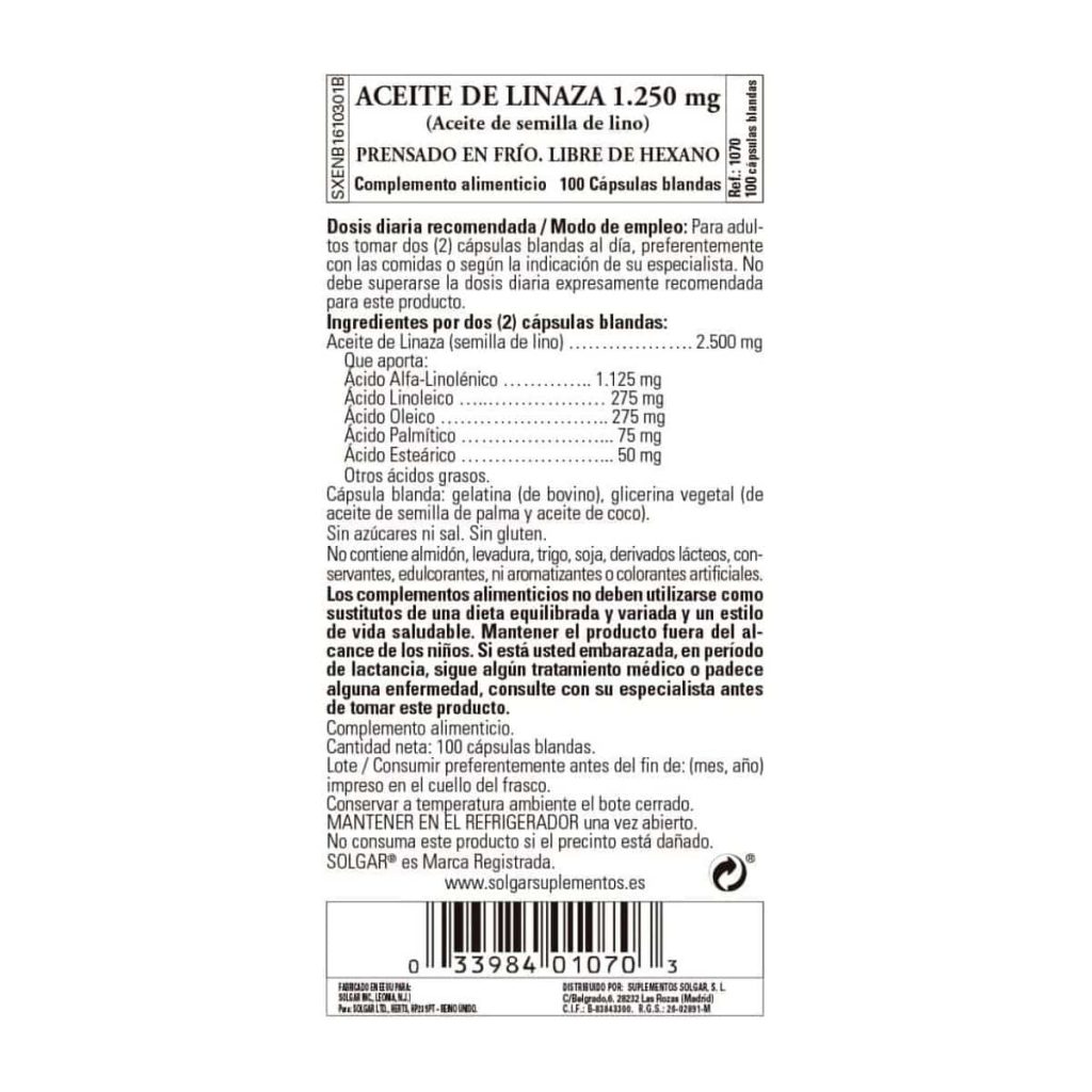 Aceite de Linaza 1250 mg - 100 Perlas detalle 1