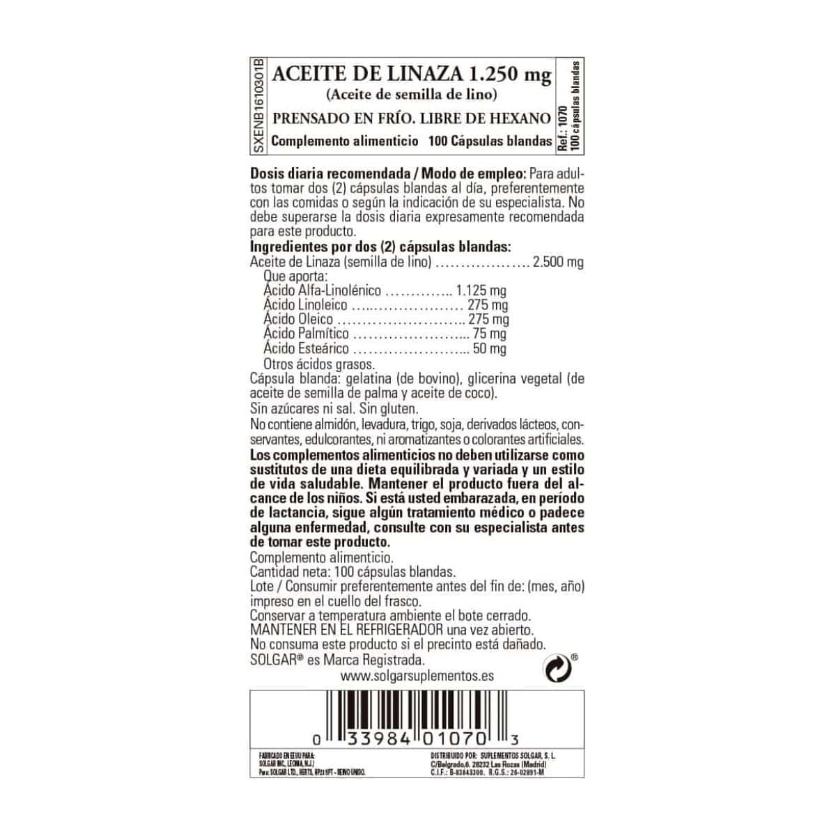 Aceite de Linaza 1250 mg – 100 Perlas