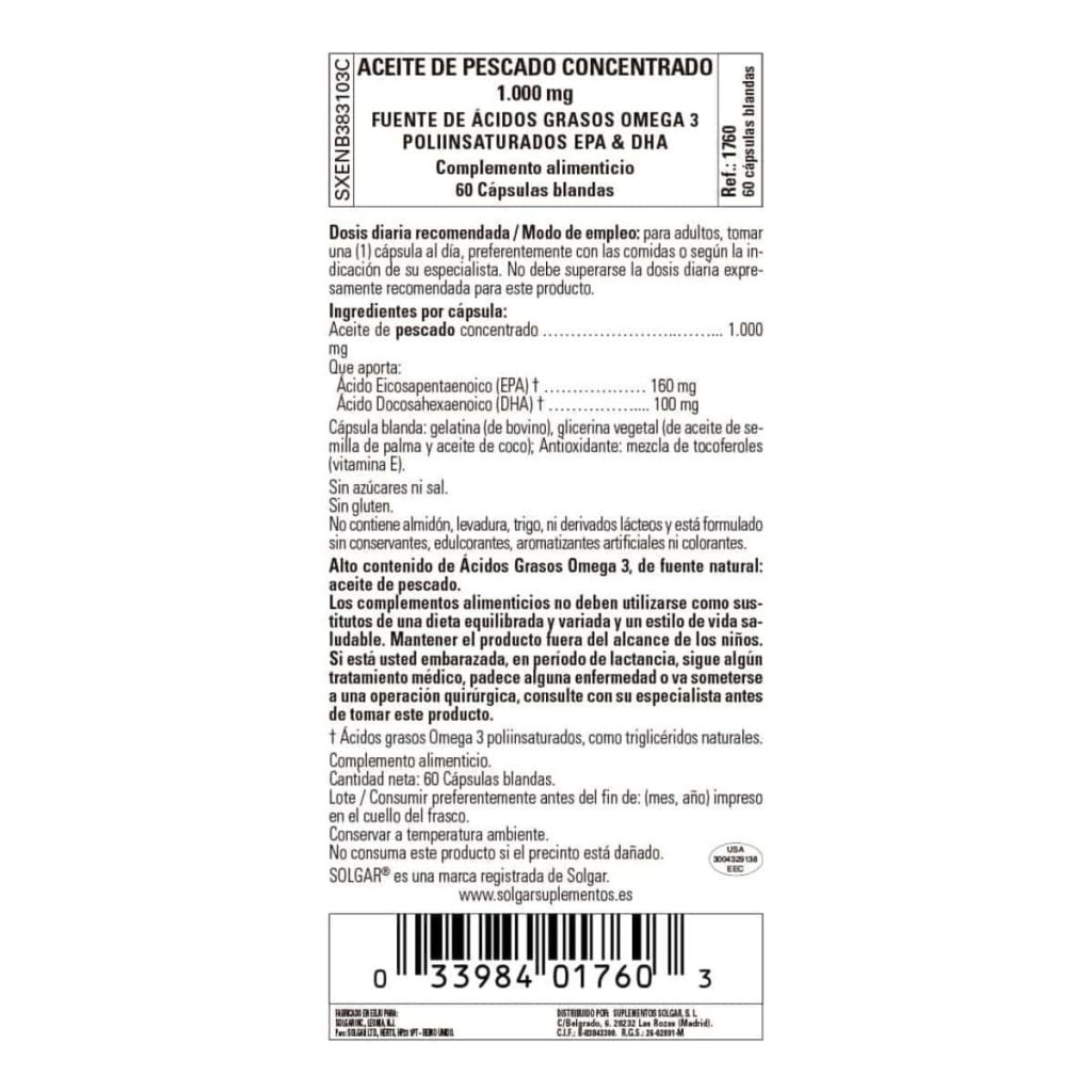 Aceite de Pescado Concentrado 1000 mg - 60 Cápsulas Blandas detalle 1