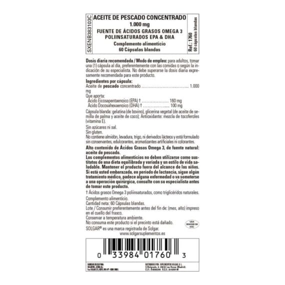 Aceite de Pescado Concentrado 1000 mg - 60 Cápsulas Blandas