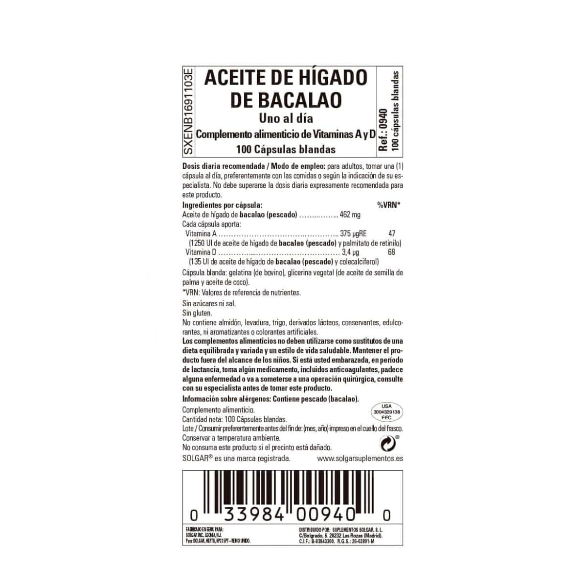 Aceite de Hígado de Bacalao – 100 Cápsulas Blandas