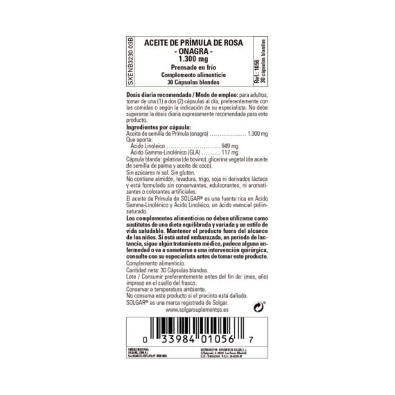 Aceite de Prímula Rosa 1300 mg - 30 Perlas
